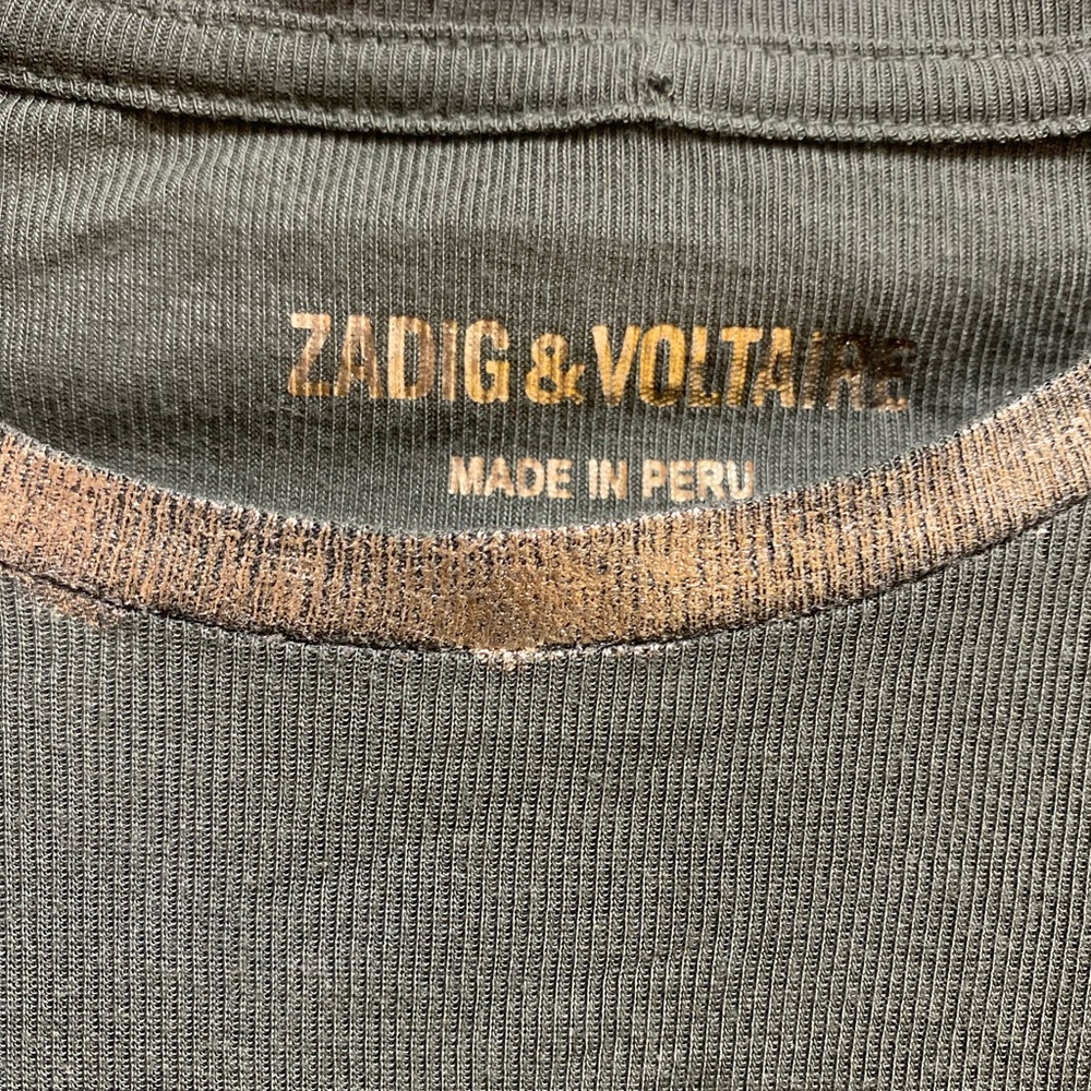 Zadig & Voltaire Willy Gold Long-Sleeve Tee Olive Size Small - Picture 11 of 12